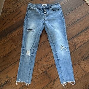 KanCan Distressed Button Fly Blue Denim Jeans